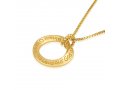 14K Gold Necklace - Shema Yisrael Prayer in Hebrew and English on Open Circle Pendant