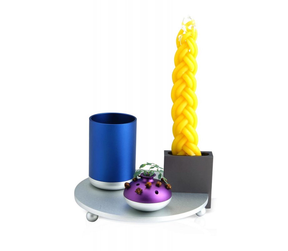 4-Piece Anodized Aluminum Havdalah Set in Blue and Gray - Dabbah Judaica