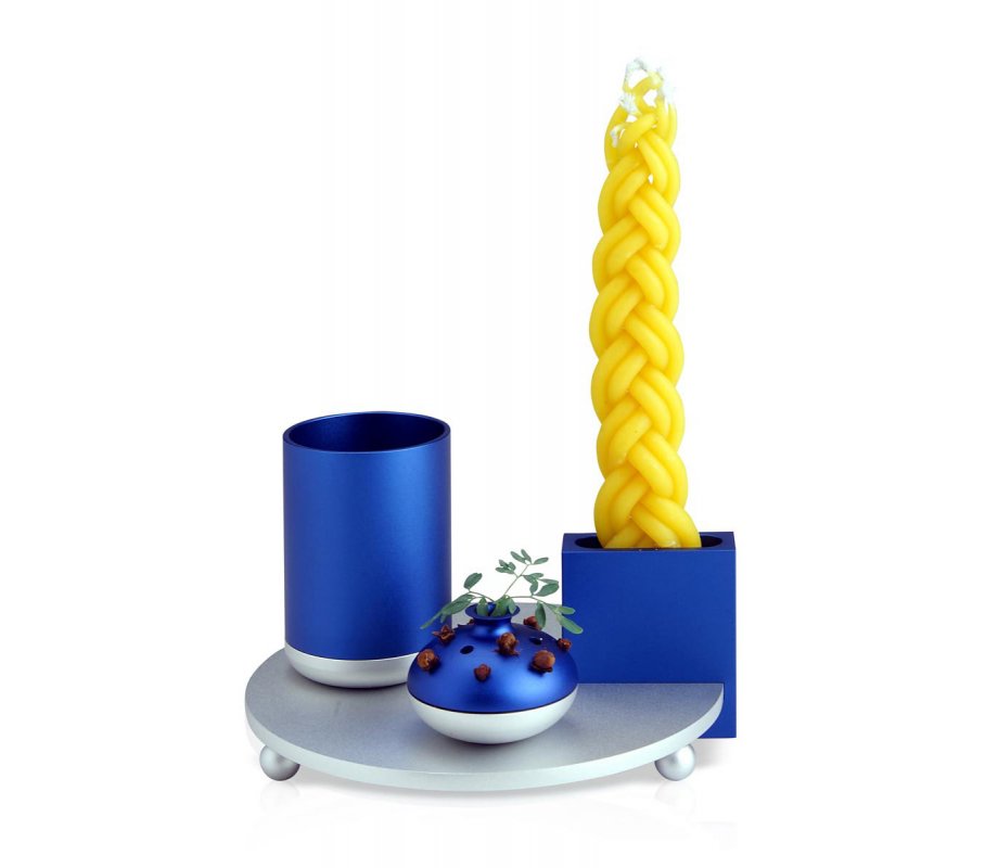 4-Piece Anodized Aluminum Havdalah Set in Blue and Silver- Dabbah Judaica