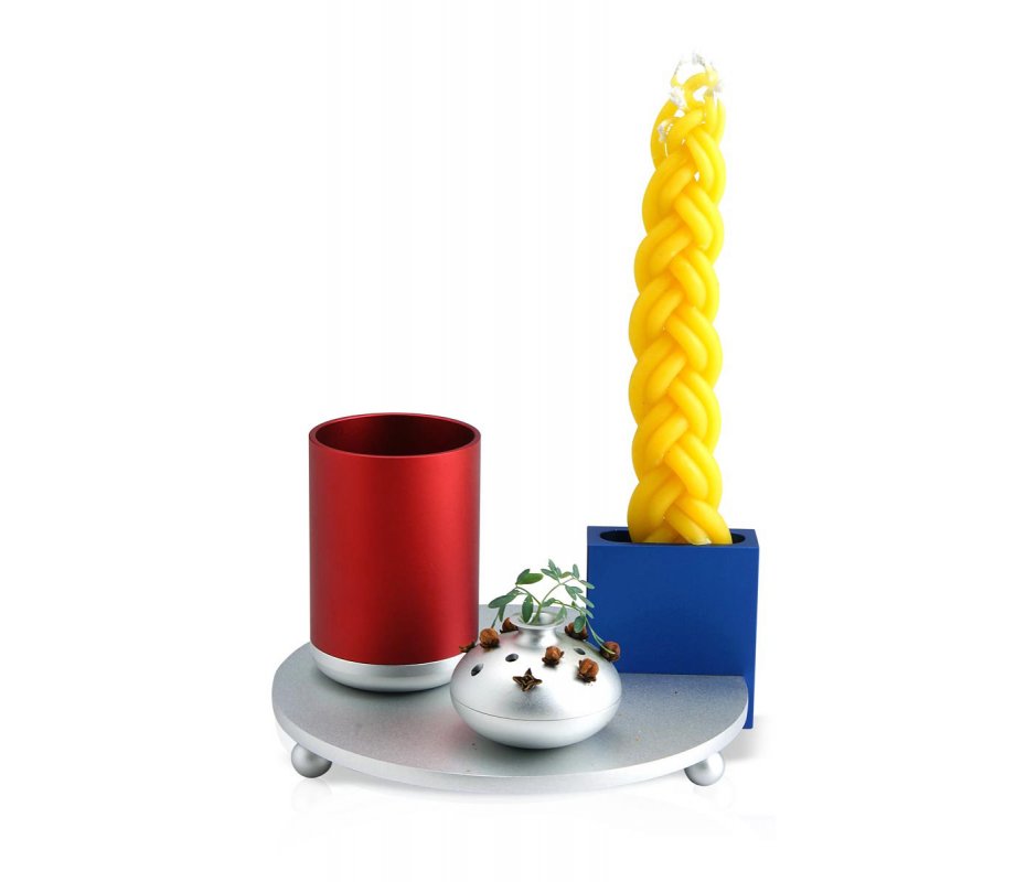 4-Piece Anodized Aluminum Havdalah Set in Red and Blue- Dabbah Judaica