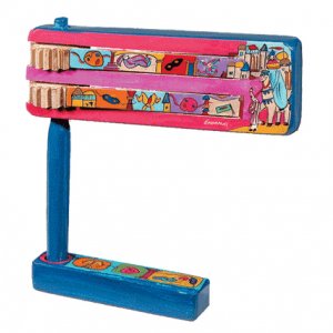 Hand Painted Wood Purim Grogger, Purim Motifs - Yair Emanuel