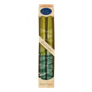 Set of Two Decorative Galilee Handcrafted Taper Candles - Shades of Green