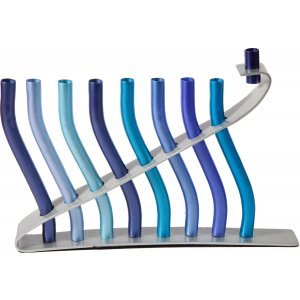 Anodized Aluminum Hanukkah Menorah Lyre Image, Shades of Blue - Yair Emanuel