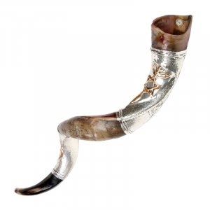 Sterling Silver Decorated Yemenite Shofar - Temple Menorah