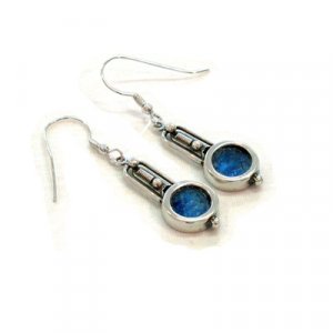 Silver Sterling Dangle Earrings with Roman Glass, Antique Style - Michal Kirat