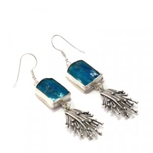 Michal Kirat Roman Glass Drop Earrings with Hanging Silver Waves Pendant - Michal Kirat
