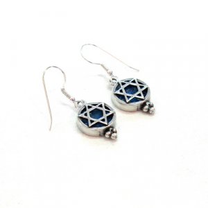 Sterling Silver Drop Earrings with Roman Glass and a Star of David - Michal Kirat