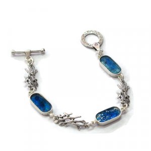 Sterling Silver Roman Glass Bracelet with Branch-shaped Connectors - Michal Kirat
