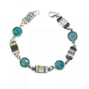 Sterling Silver Bracelet with Circular Roman glass Decorative Discs - Michal Kirat