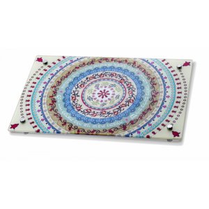 Tempered Glass Challah Board - Colorful Circular Design by Dorit Judaica