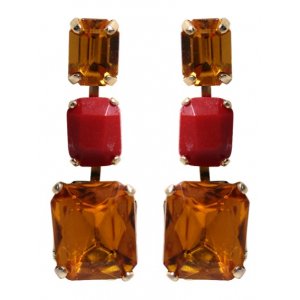 Handcrafted Post Drop Earrings, Red Coral and More Semi Precious Gems - Amaro