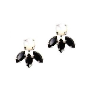 Black and White Small Petal Earrings with Semi Precious Gemstones - Amaro