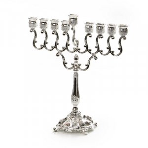 Silver Plated Hanukkah Menorah, Swirling Branches and Glittering Cups - Height 10.2"