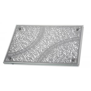 Tempered Glass Challah Board, Pomegranate Design - Dorit Judaica