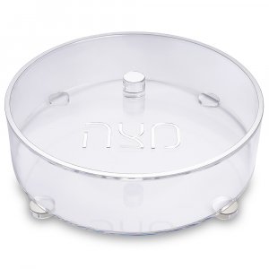 Round Lucite Passover Shmurah Matzah Holder With Silver Accents