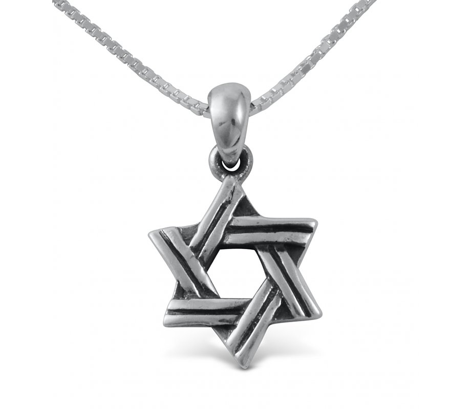 925 Sterling Silver Pendant Necklace, Star of David with Cut Line Design