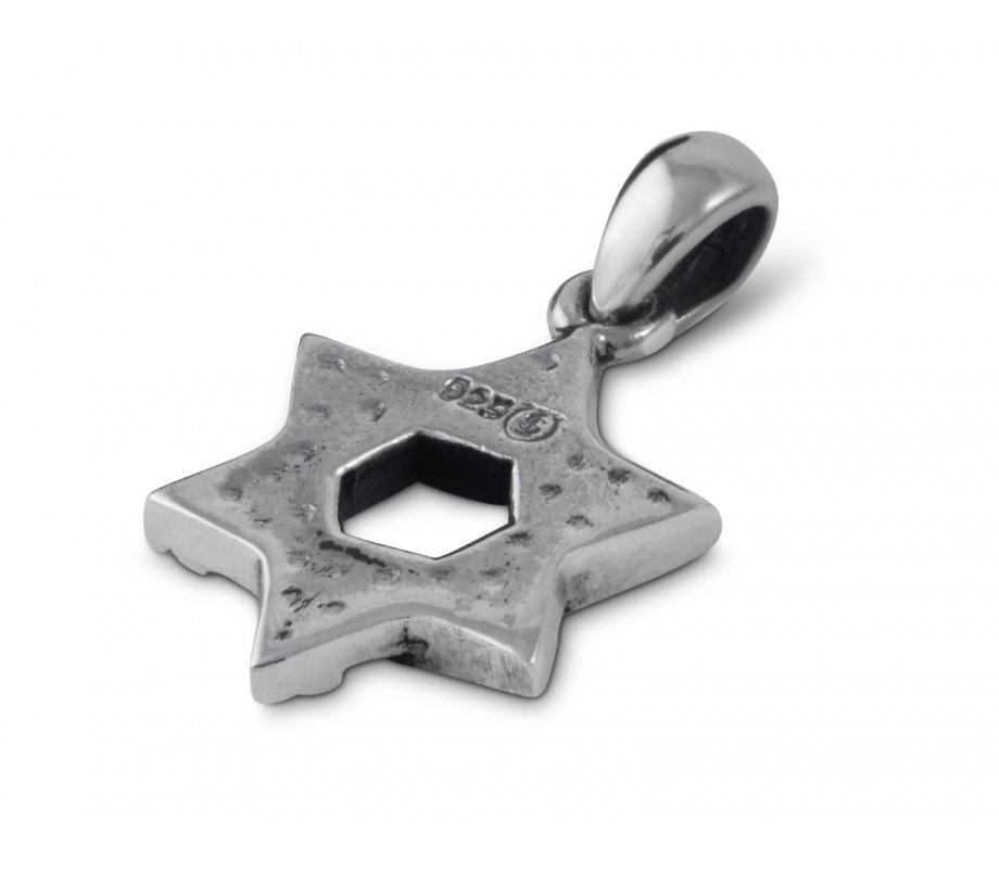 925 Sterling Silver Pendant Necklace, Star of David with Cut Line Design