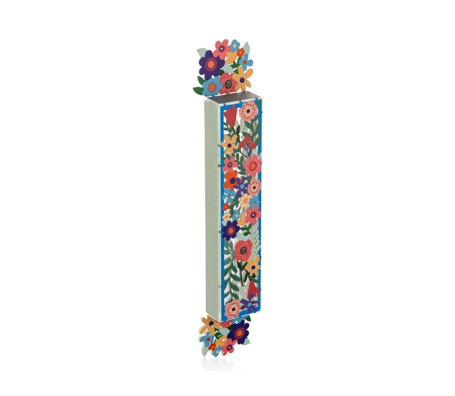 Acrylic Mezuzah Case, Pastel Floral Design - Dorit Judaica