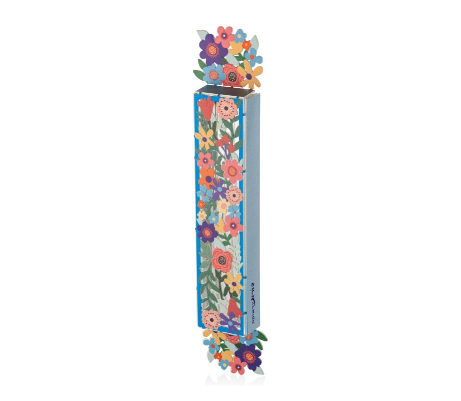 Acrylic Mezuzah Case, Pastel Floral Design - Dorit Judaica