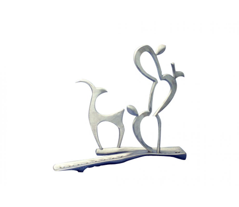 Aluminum Hanukkah Menorah Elegant Deer and Cactus Plant - Shraga Landesman