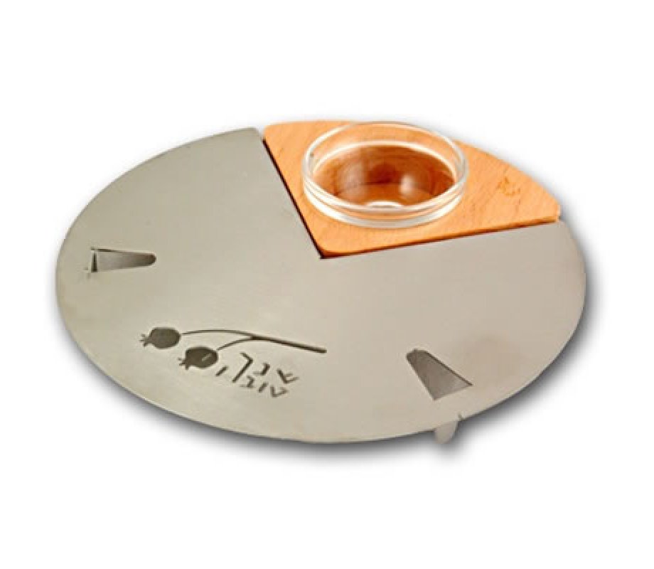 Aluminum and Beech Wood Apple and Honey Dish with Engravings - Shraga Landesman