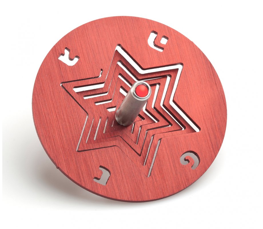 Anodized Aluminum Hanukkah Dreidel with Stand, Star of David, Red - Adi Sidler