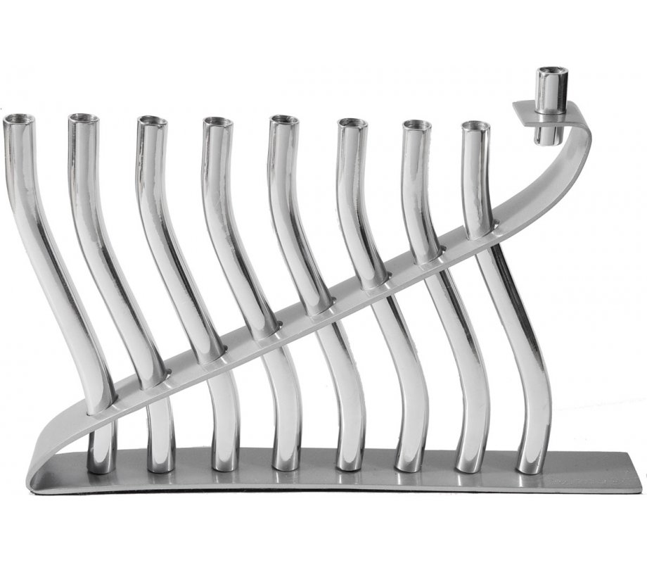 Anodized Aluminum Hanukkah Menorah Lyre Image, Silver - Yair Emanuel