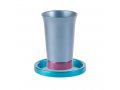 Anodized Aluminum Kiddush Cup and Saucer, Silver - Yair Emanuel
