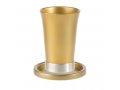 Anodized Aluminum Kiddush Cup and Saucer, Silver - Yair Emanuel
