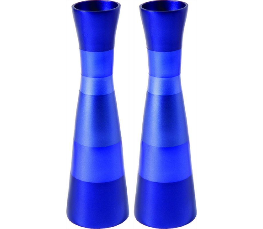 Anodized Aluminum Slender Shabbat Candlesticks - Colored Bands by Yair Emanuel