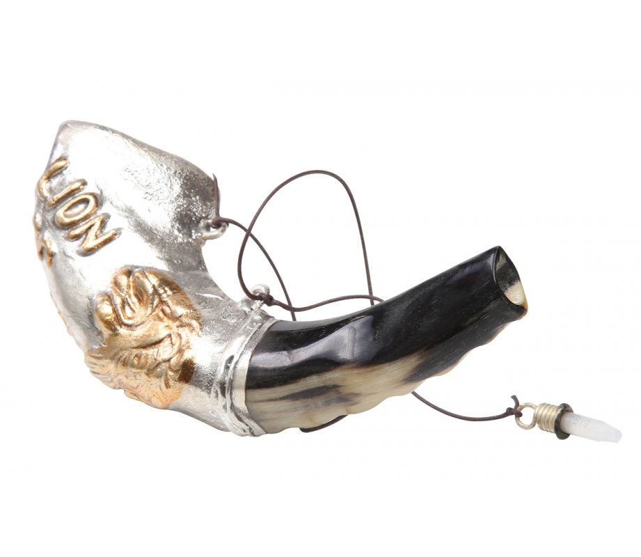 Anointing Rams Horn Shofar with Sterling Silver Lion of Judah