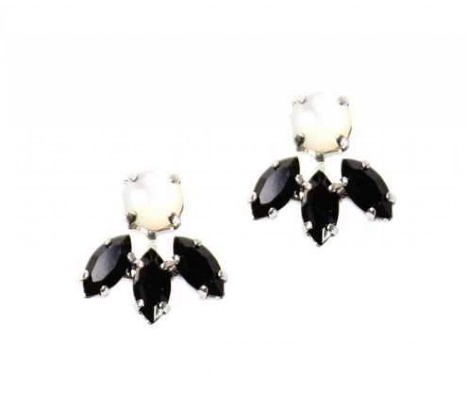 Black and White Small Petal Earrings with Semi Precious Gemstones - Amaro