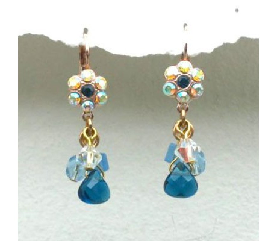 Blue Crystal Drop Earrings with Flower - Edita