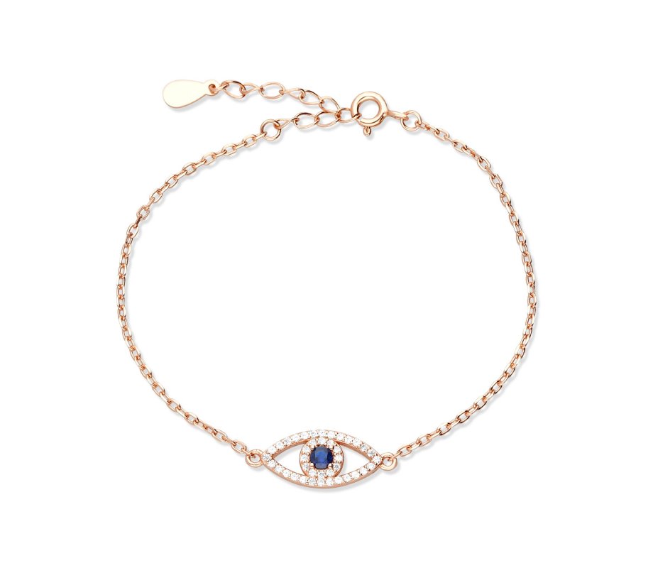 Blue Evil Eye of Protection on Sterling Silver Bracelet - Choice of Gold or Silver Finish