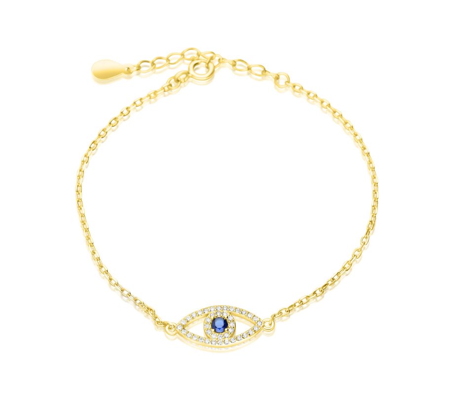 Blue Evil Eye of Protection on Sterling Silver Bracelet - Choice of Gold or Silver Finish