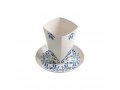 Blue Flower Design Israel Museum Ceramic Kiddush Cup and Plate