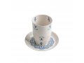 Blue Flower Israel Museum Ceramic Kiddush Cup and Plate