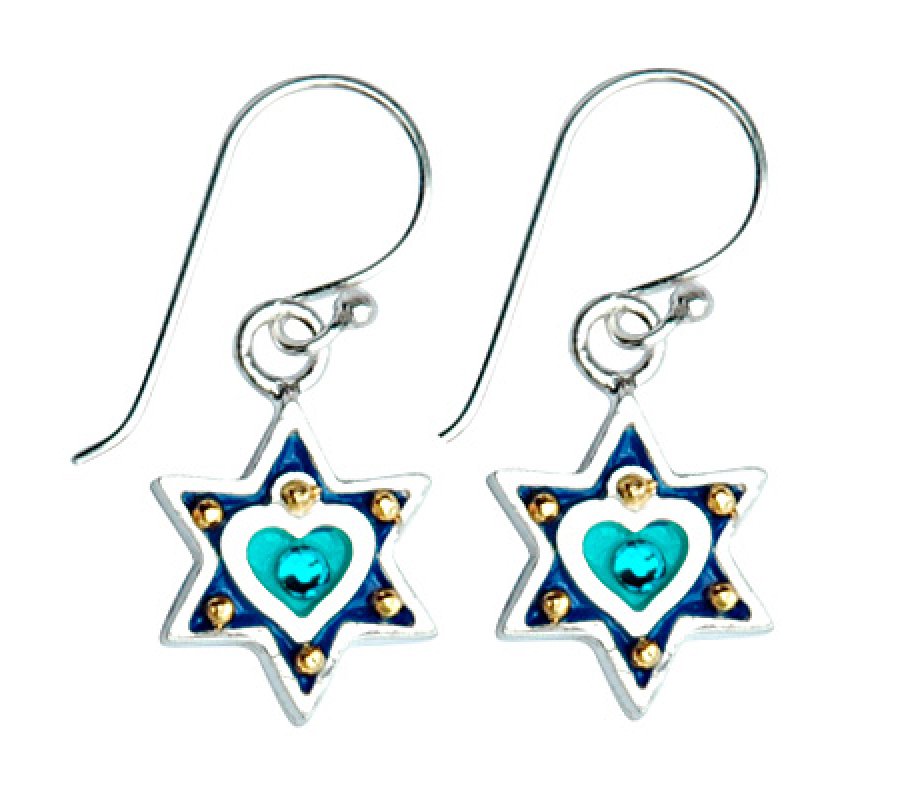 Blue Heart Star of David Earrings - Ester Shahaf