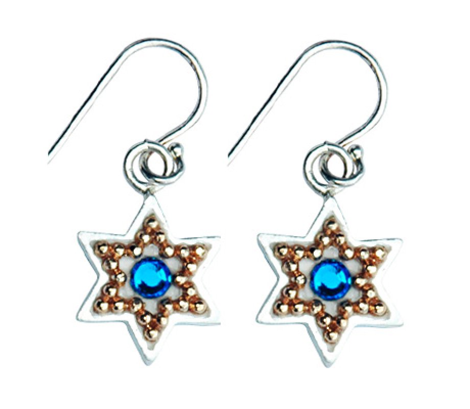 Blue Stone Star of David Earrings - Shahaf