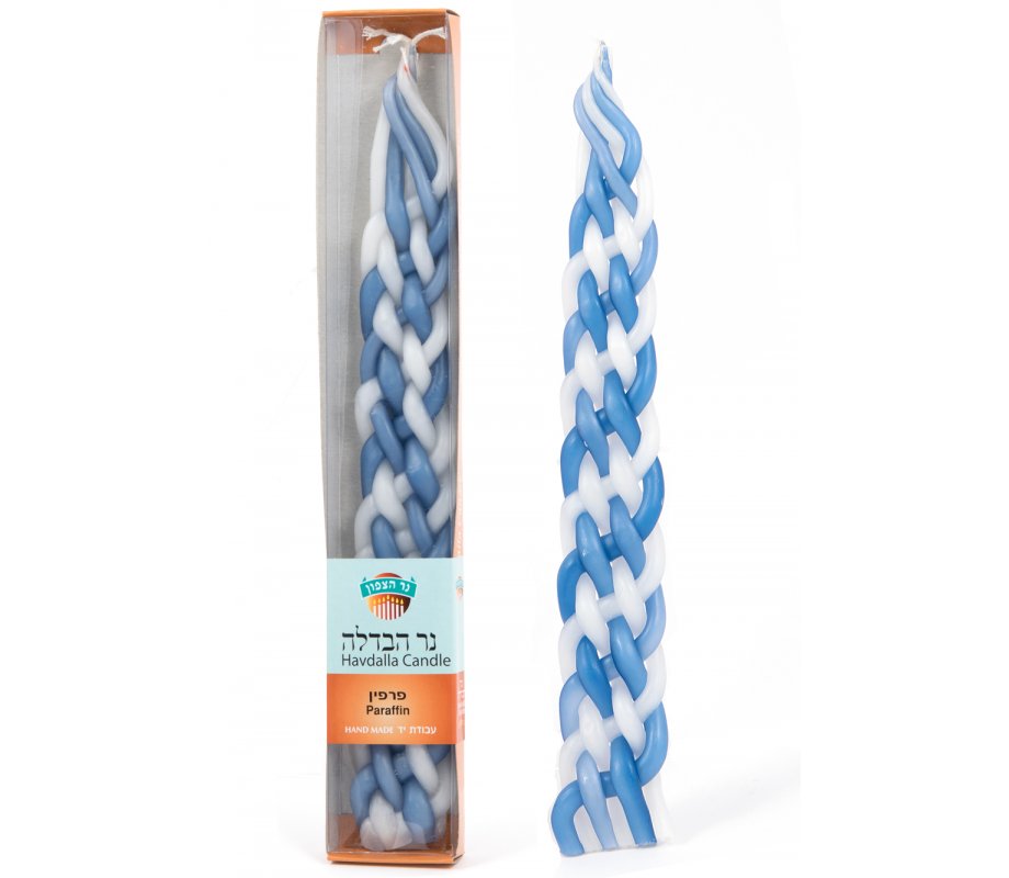 Blue and White Handcrafted Paraffin Wax Braided Havdalah Candle