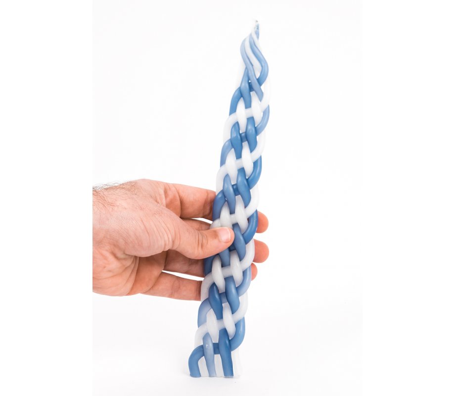 Blue and White Handcrafted Paraffin Wax Braided Havdalah Candle