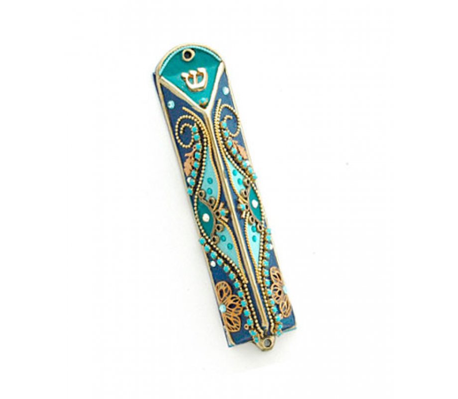 Blue-Green Triangle Mezuzah case by Shahaf