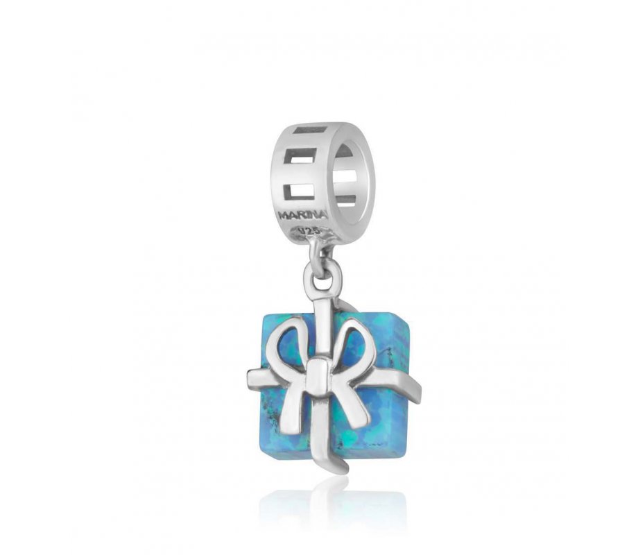 Bracelet Charm, Blue-green Opal in Gift Wrap Package - Sterling Silver