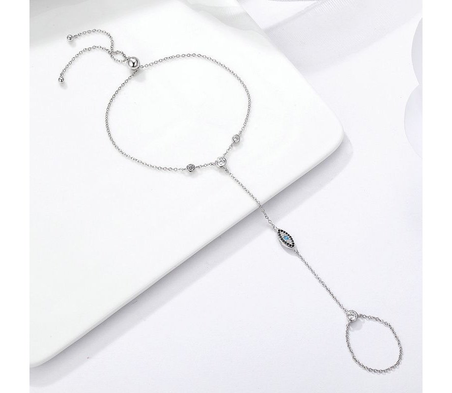 Bracelet Ring, Evil Eye Decorated with Colorful Zircons - Sterling Silver