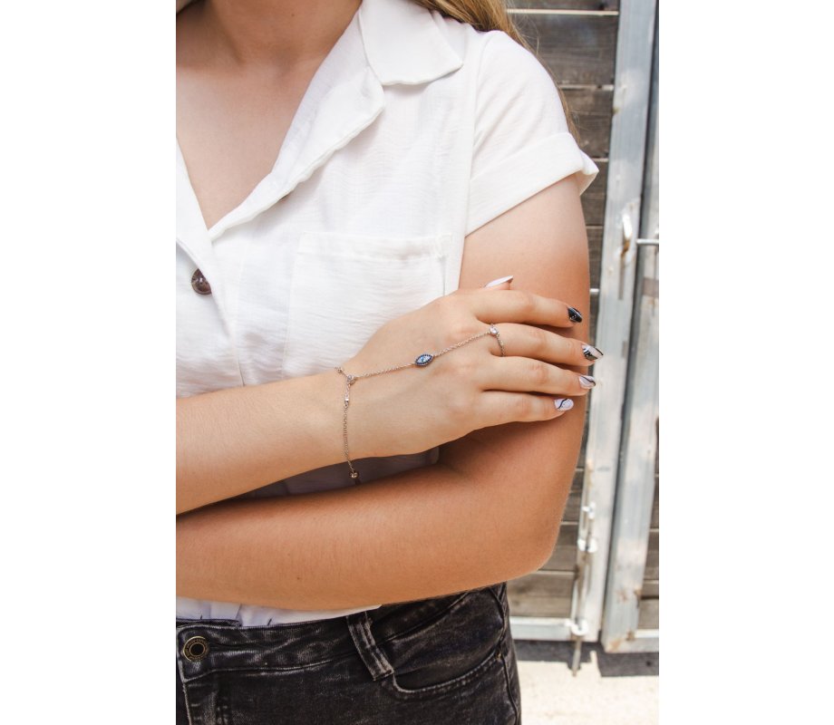 Bracelet Ring, Evil Eye Decorated with Colorful Zircons - Sterling Silver