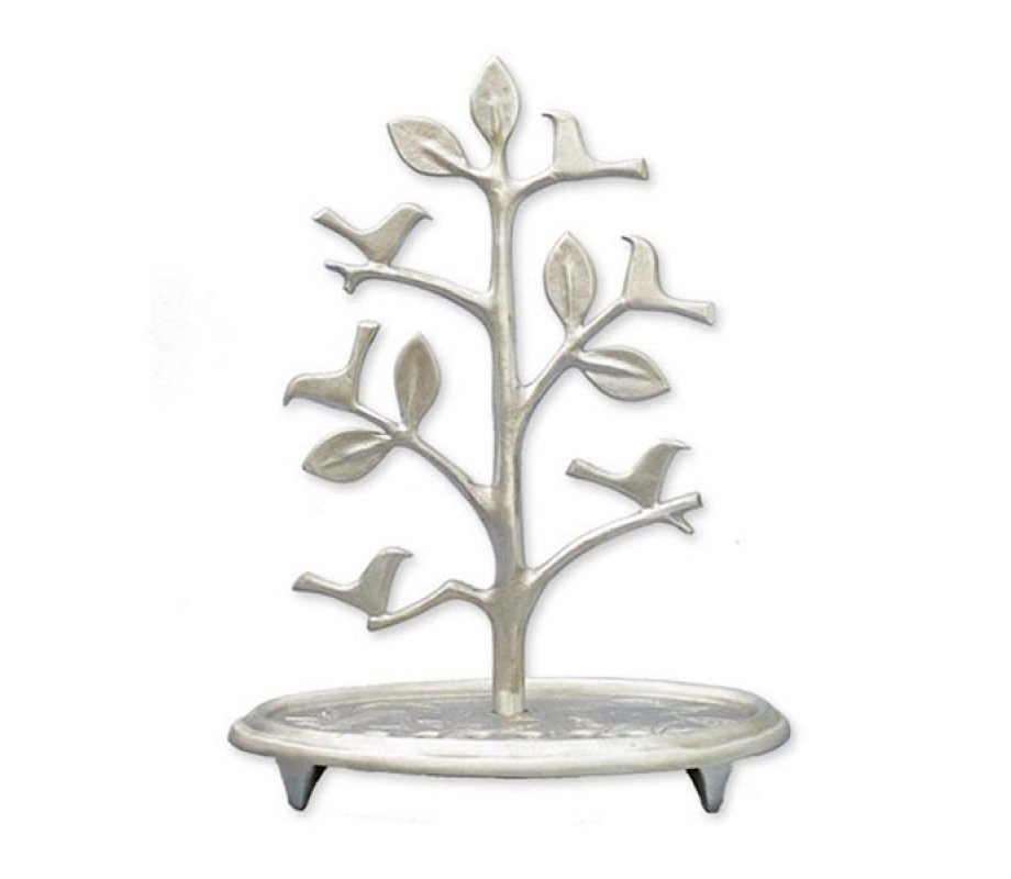 Circular Base Hanukkah Menorah Tree with Birds, Aluminum - Shraga Landesman