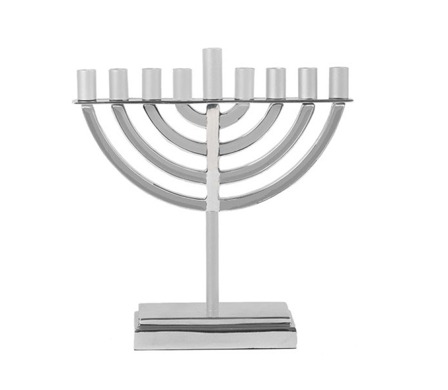 Classic Contemporary Aluminum Hanukkah Menorah in Silver - Yair Emanuel