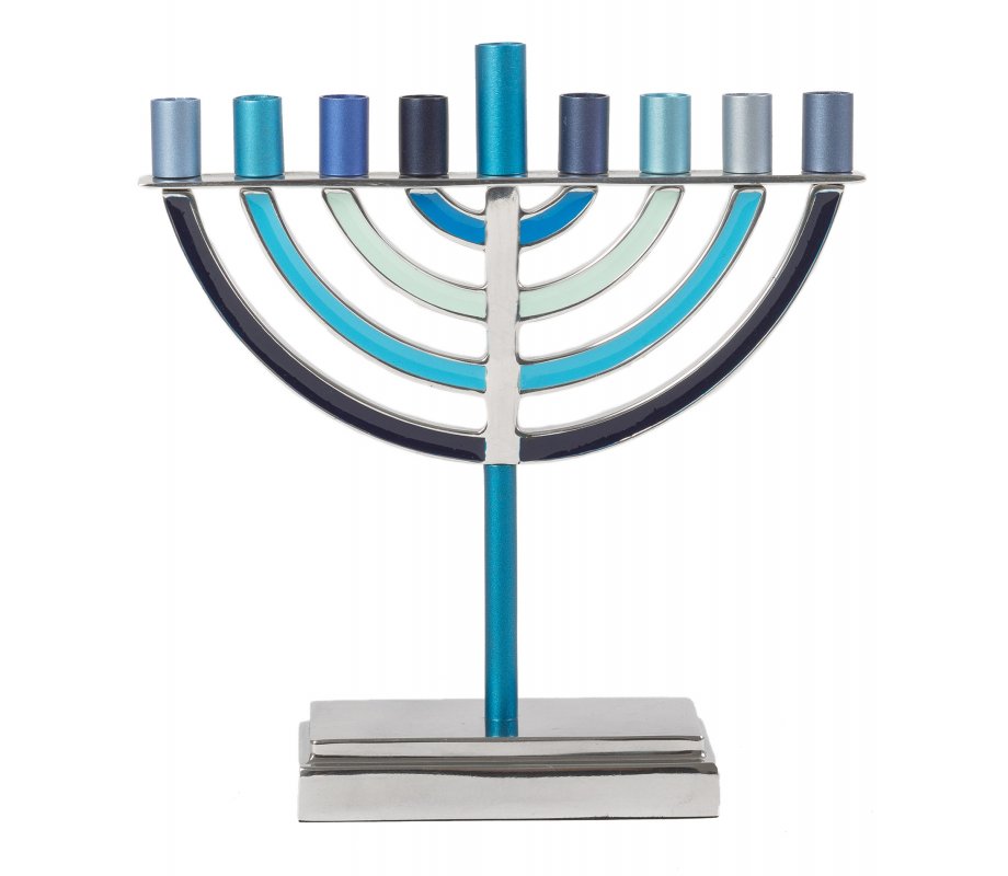 Classic Contemporary Shades of Blue Aluminum Hanukkah Menorah - Yair Emanuel
