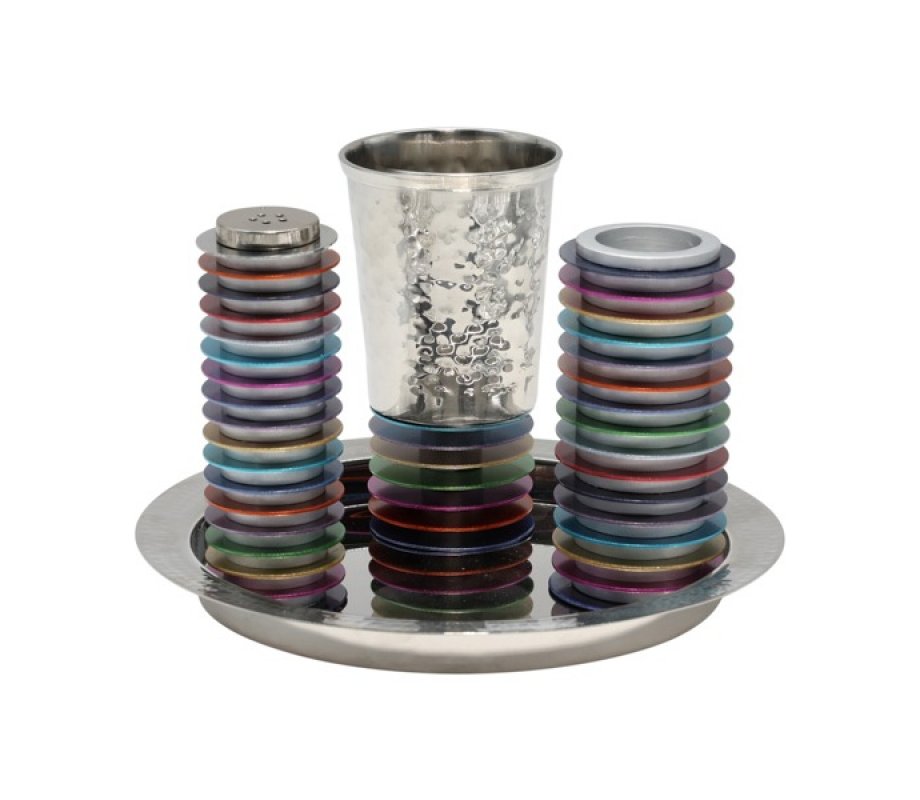 Contemporary 4-Piece Havdalah Set, Colored Stacked Discs - Yair Emanuel