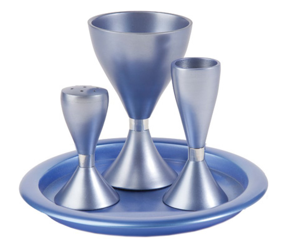 Contemporary Anodized Aluminum 4-Piece Havdalah Set, Blue - Yair Emanuel